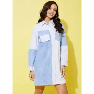 Generic Women's Denim Solid Long Sleeves Dress (Blue)