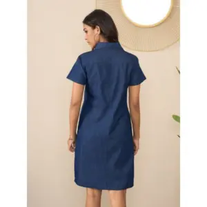 Generic Women's Denim Solid Sleeveless Dress (Blue)