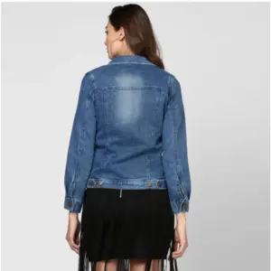 Generic Women's Denim Washed Long Sleeves Jacket (Blue)