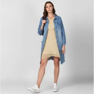 Generic Women's Denim Washed Long Sleeves Jacket (Blue)