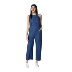 Generic Women's Denim Solid Sleeveless Jumpsuit (Blue)