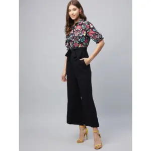 Generic Women's Polyester Floral Short Sleeve Jumpsuit (Multicolor)