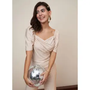 Generic Women's Polyester Shimmer Self Design Short Sleeve Jumpsuit (Gold)