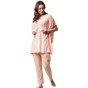 Generic Women's Rayon Tie And Dye Kaftan Sleeve Night Suit (Multicolor)