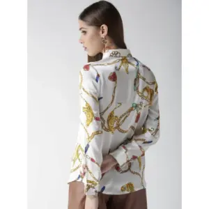 Generic Women's Satin Printed Long Sleeves Shirt (White-Gold)