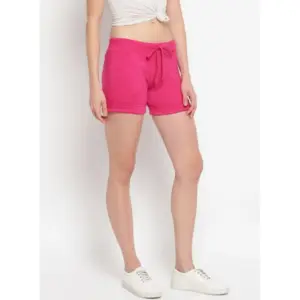 Generic Women's Cotton Solid Elasticated Shorts (Pink)