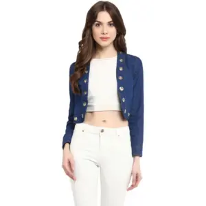Generic Women's Denim Embellished Long Sleeves Shrug (Blue)