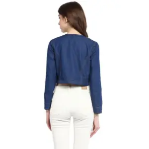 Generic Women's Denim Embellished Long Sleeves Shrug (Blue)