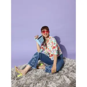 Generic Women's Polyester Floral 3-4th Sleeves Shrug (Multicolor)
