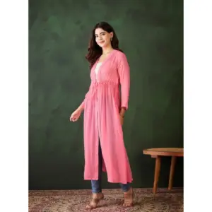 Generic Women's Chiffon Self Design Long Sleeves Shrug (Pink)
