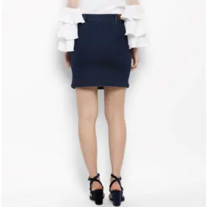 Generic Women's Denim Front Button Buttoned Skirt (Blue)