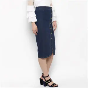Generic Women's Denim Front Button Buttoned Skirt (Blue)