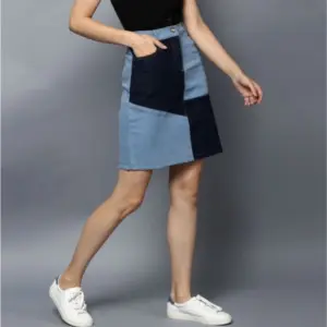 Generic Women's Denim Brick Style Buttoned Skirt (Blue)