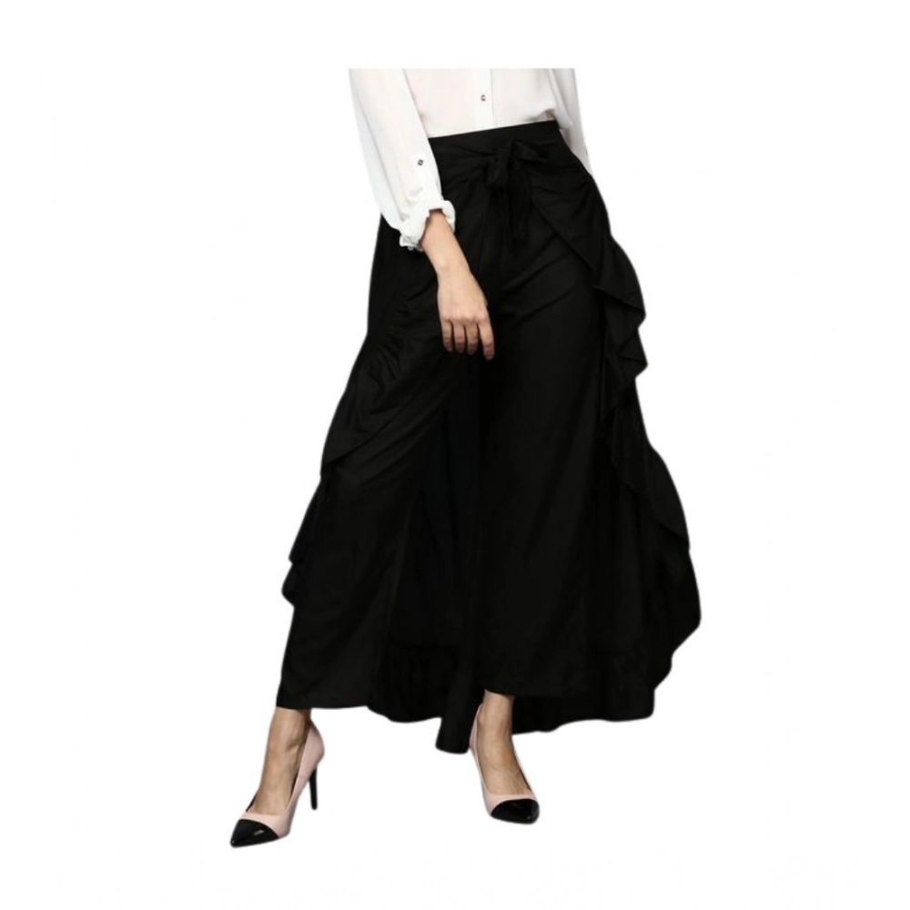 Generic Women's Rayon Ruffled Elasticated Skirt (Black)