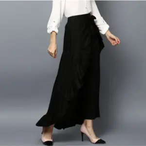 Generic Women's Rayon Ruffled Elasticated Skirt (Black)