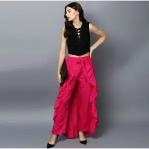 Generic Women's Rayon Ruffled Elasticated Skirt (Pink)