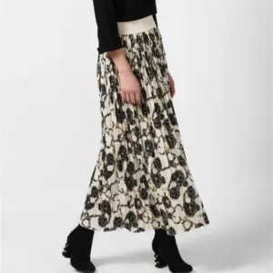 Generic Women's Georgette Chain Print Elasticated Skirt (Cream-Black)