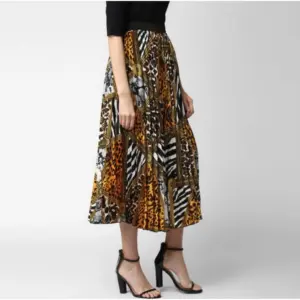 Generic Women's Satin Pleated Elasticated Skirt (Multicolor)