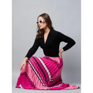 Generic Women's Satin Pleated Elasticated Skirt (Pink)