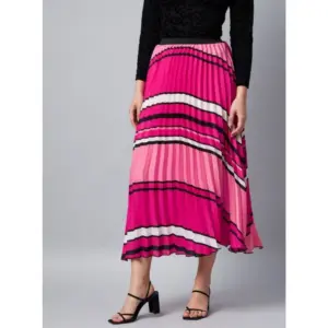 Generic Women's Satin Pleated Elasticated Skirt (Pink)