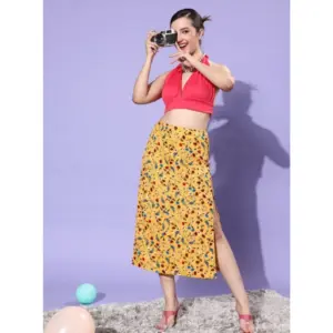 Generic Women's Polyester Floral Side Zip Skirt (Multicolor)