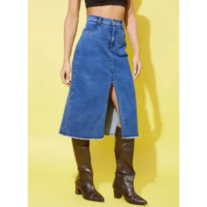 Generic Women's Denim Solid Buttoned Skirt (Blue)