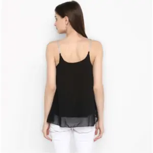Generic Women's Polyester Embellished Shoulder Straps Top (Black)