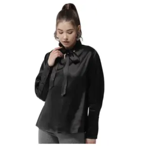 Generic Women's Polyester Solid Long Sleeves Top (Black)