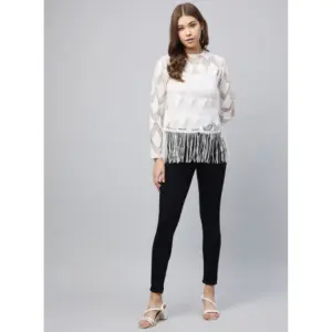 Generic Women's Lace Self Design Short Sleeve Top (White)