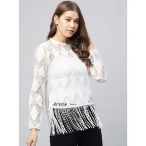 Generic Women's Lace Self Design Short Sleeve Top (White)