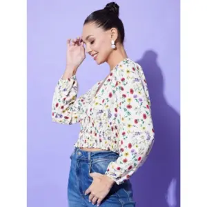 Generic Women's Polyester Floral Long Sleeves Top (Multicolor)