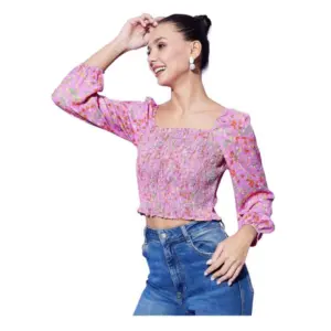 Generic Women's Polyester Floral Long Sleeves Top (Multicolor)