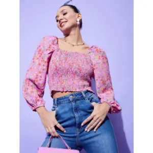 Generic Women's Polyester Floral Long Sleeves Top (Multicolor)