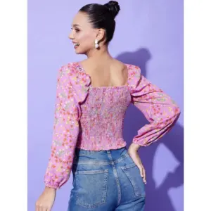 Generic Women's Polyester Floral Long Sleeves Top (Multicolor)