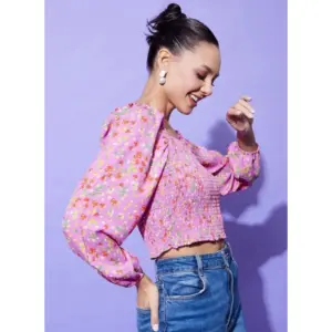 Generic Women's Polyester Floral Long Sleeves Top (Multicolor)