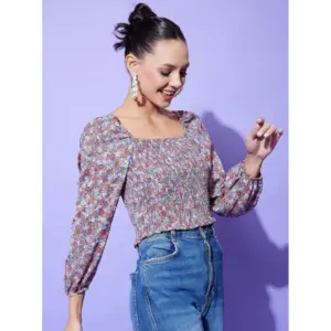 Generic Women's Polyester Floral Long Sleeves Top (Multicolor)