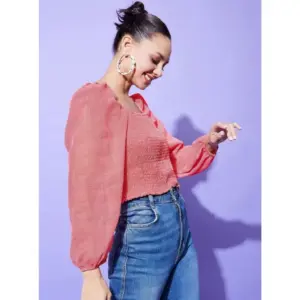 Generic Women's Polyester Floral Long Sleeves Top (Red)