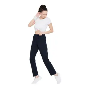 Generic Women's Cotton Solid Elasticated Track Pants (Navy)