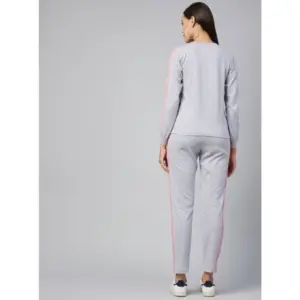 Generic Women's Cotton Solid Long Sleeves Tracksuit (Light Grey - Pink)