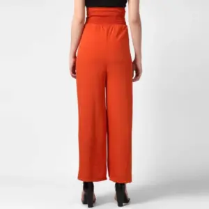 Generic Women's Polyester Solid Smocked Trousers (Orange)