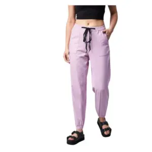 Generic Women's Coton Twill Solid Elasticated Trousers (Lavender)