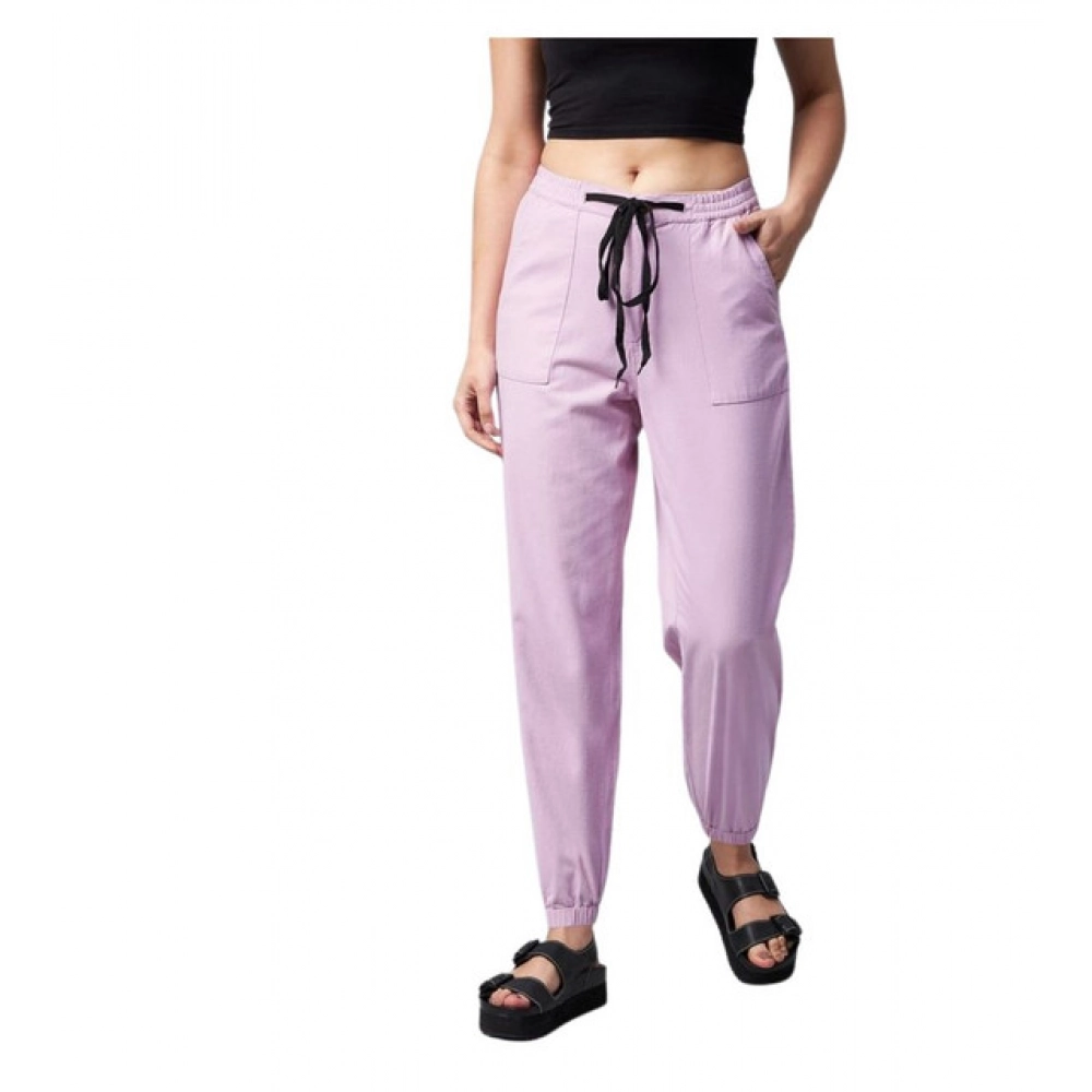 Generic Women's Coton Twill Solid Elasticated Trousers (Lavender)