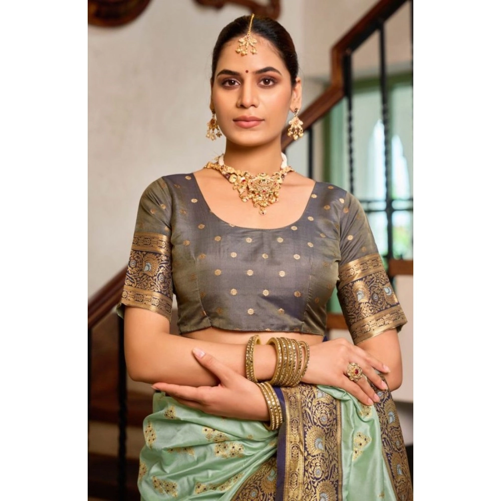 Women's Silk Blend Booti Work Saree with Blouse – Sea_Green