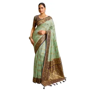 Women's Silk Blend Booti Work Saree with Blouse – Sea_Green