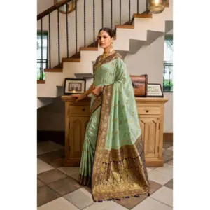 Women's Silk Blend Booti Work Saree with Blouse – Sea_Green
