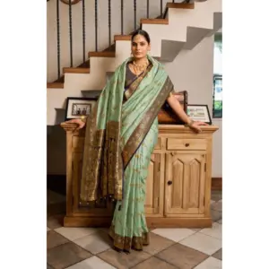 Women's Silk Blend Booti Work Saree with Blouse – Sea_Green