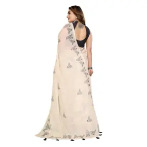 Women's Linen Cotton Printed Saree – Off White