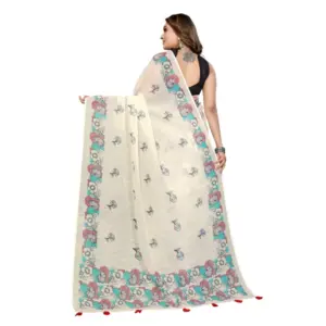 Women's Linen Cotton Printed Saree – Off White