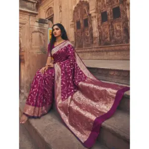 Women's Art Silk Printed Saree with Blouse – Wine