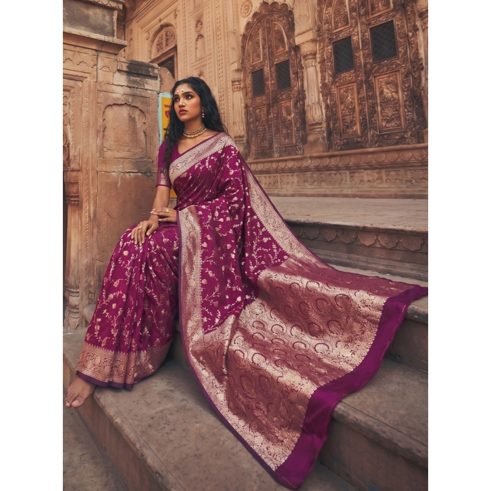 Women's Art Silk Printed Saree with Blouse – Wine